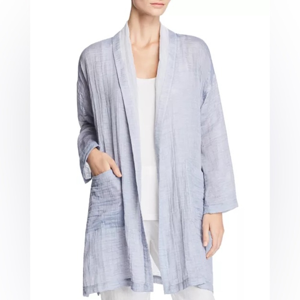 Eileen Fisher Shawl Collar Kimono‎ Coat Sz L/XL Blue